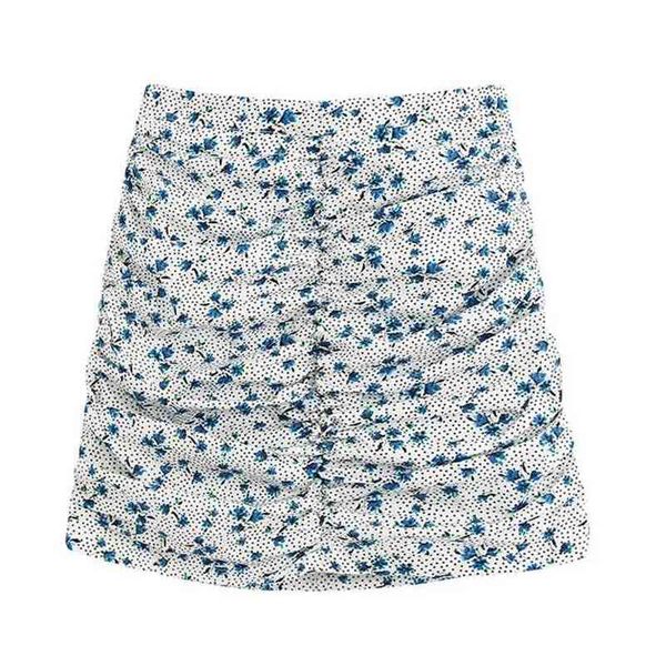 

women chic fashion floral print draped mini skirt vintage high waist back zipper skirts elegant ladies jupe 210531, Black