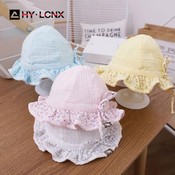 

spring baby solid color floral adjustable bucket hat boy girl outdoor sports ruffled sun princess caps & hats, Yellow