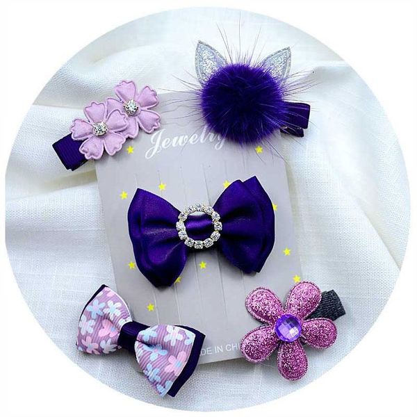 

hair accessories 5pcs/set baby girls bow hairpins clip for barrettes flower headdress children princess headwear, Slivery;white