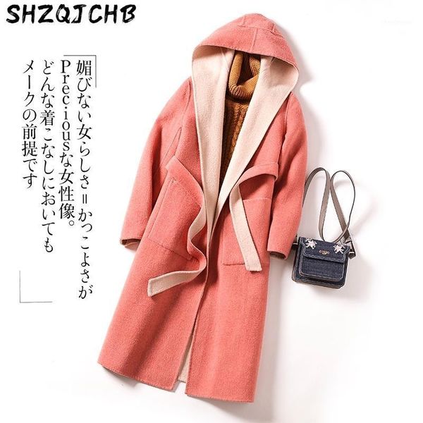 

wool coat female hooded autumn winter jacket women korean coats and jackets double-sided fashion abrigos para mujer p women's & blends, Black