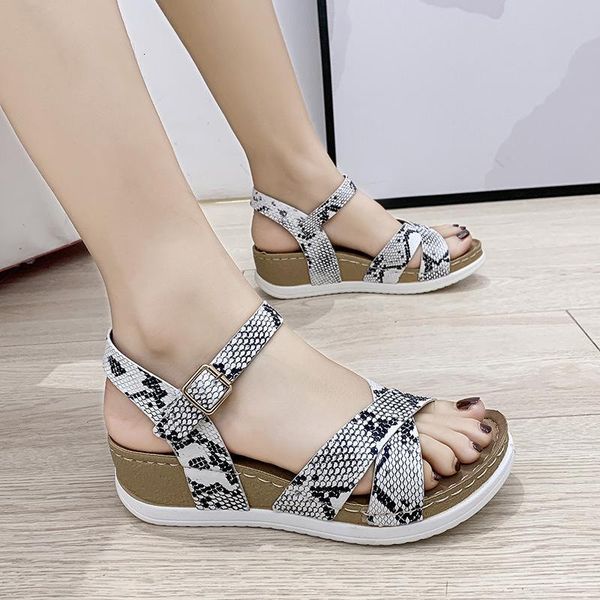 

sandals snake print women platform ankle strap heels wedges shoes for ladies open toe party vc112 y7o3, Black