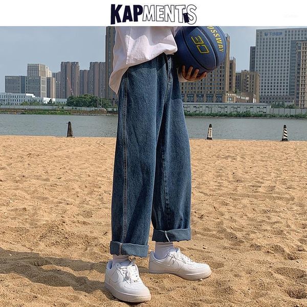 

men japanese streetwear baggy jeans 2021 mens korean fashion harajuku denim trousers man vintage wide leg joggers men's, Blue