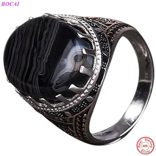 

cluster rings bocai s925 sterling silver men's ring natural stone agate 925 middle east simple jewelry thai, Golden;silver