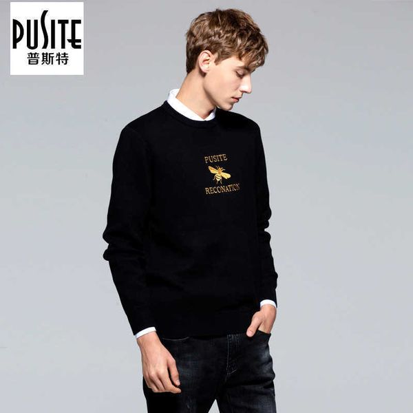 

fashion sweater pusite autumn and winter round neck men's slim fitting pullover chao brand long sleeve 11, White;black