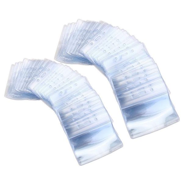 

card holders disposable dispenser 100pcs waterproof plastic horizontal name tag insignia coin id holder, Brown;gray