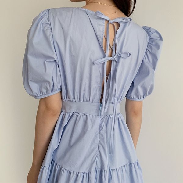 

women's t-shirt french chic vintage sleeve women kawaii empire a-line open back bow lace-up waisted long summer es blue red qg6k, White