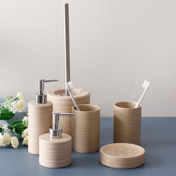 

ceramic bathroom kit lotion bottle mouthwash cup soap dish toilet brush household shower gel shampoo dispenser bath accessory set