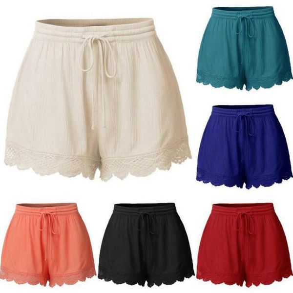 

women's shorts lace casual women solid summer style loose cozy up multi-color beach for female drawstring, White;black