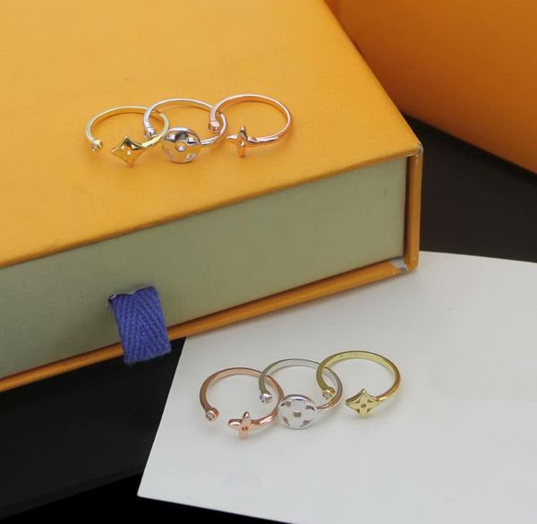 

euro america style lady women titanium steel hollow out four leaf flower diamond engraved v initials 3 pieces combination sets ring twinkle, Silver