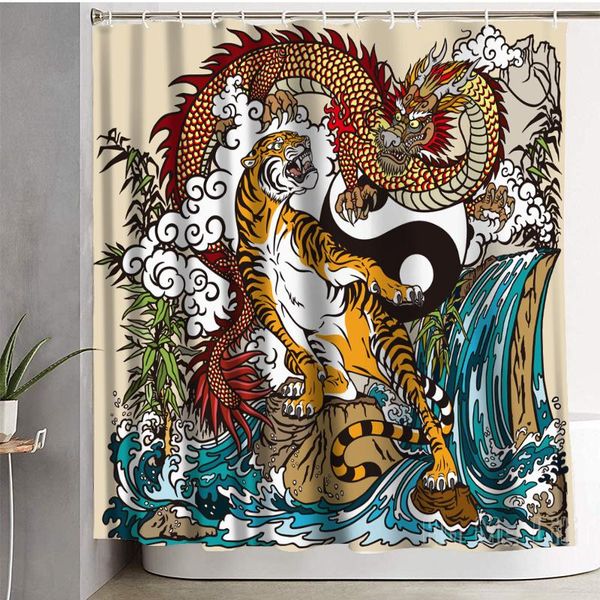 

shower curtains the meeting of dragons and tigers curtain decor waterproof bathroom decorations