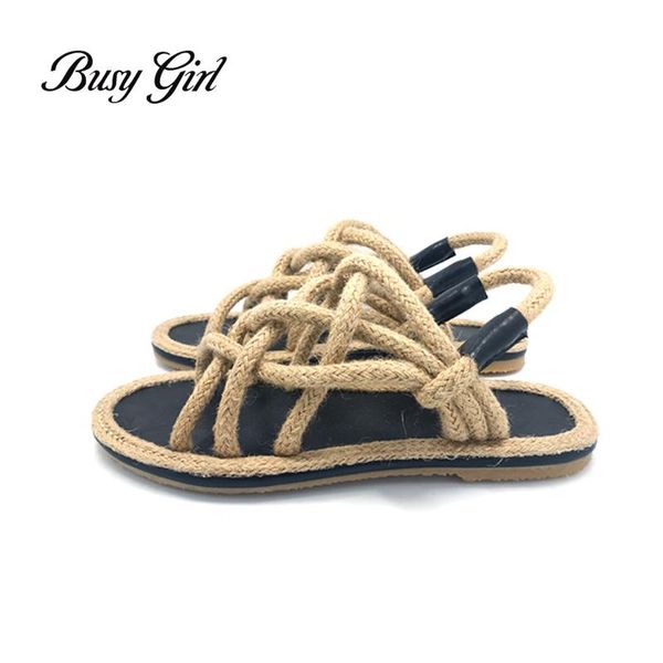 

summer women's peep toe flat sandals roman style rope fashion fisherman, Black