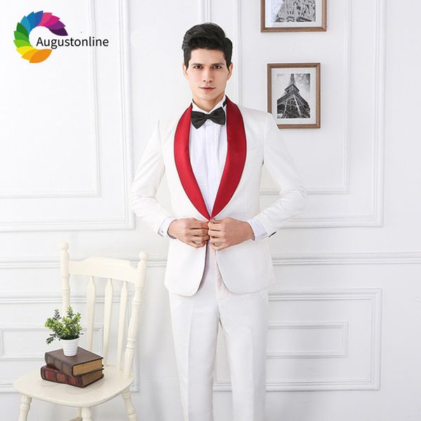 

men's suits & blazers white red shawl lapel men for wedding groom blazer slim fit casual prom tailor made tuxedo man 2 pieces, White;black