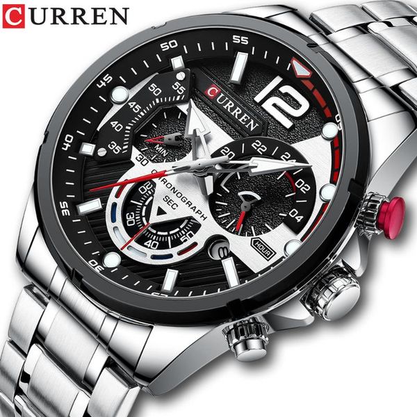 

wristwatches curren fashion quartz watches men casual sport wristwatch with stainless steel chronograph dial clock luminous, Slivery;brown