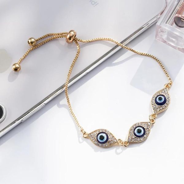 

charm bracelets fashion turkish lucky luxurious blue crystal evil eye handmade gold chains family appropriate gifts, Golden;silver