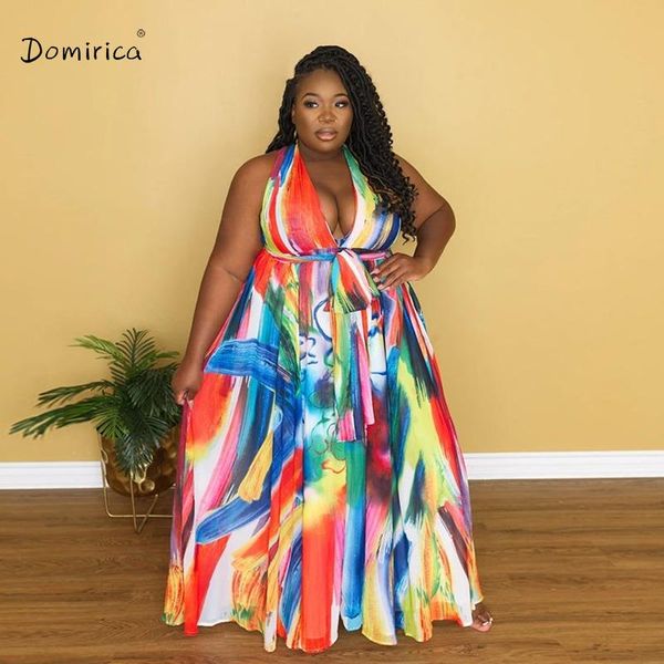 

plus size dresses summer dress v-neck fashion irregular flower print cross back chiffon halter maxi for women 4xl 5xl, Black