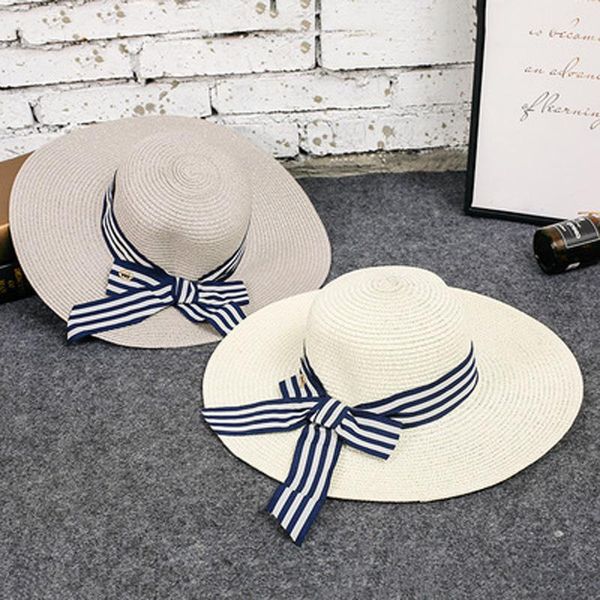 

hat ladies summer straw travel wild vacation uv protection outdoor beach sun seaside wide brim hats, Blue;gray