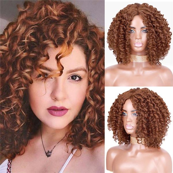 

synthetic wigs ladies short brown curly wavy wig srnthetic heat resistant fiber for women daily party use nature, Black