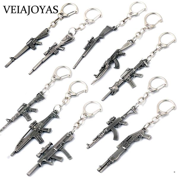 

17 styles csgo weapon gun keychains 6cm ak47 trinket awp rifle sniper metal key rings holder men jewelry chaveiro game souvenirs, Silver