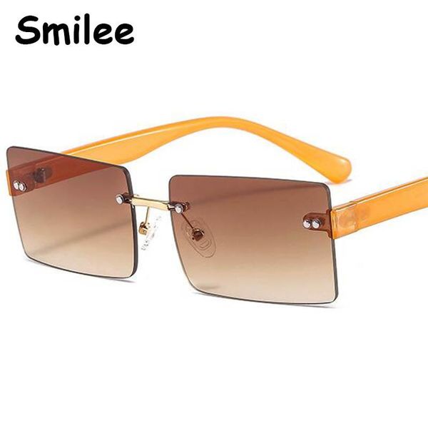 

rimless sunglasses rectangle summer traveling vintage brown square 2021 trendy shades for women men, White;black