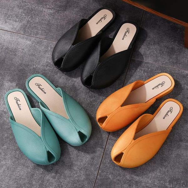 

sandals 2021 slippers wear fashion baotou semi-slippers women's summer leisure flat-bottom non-slip, Black