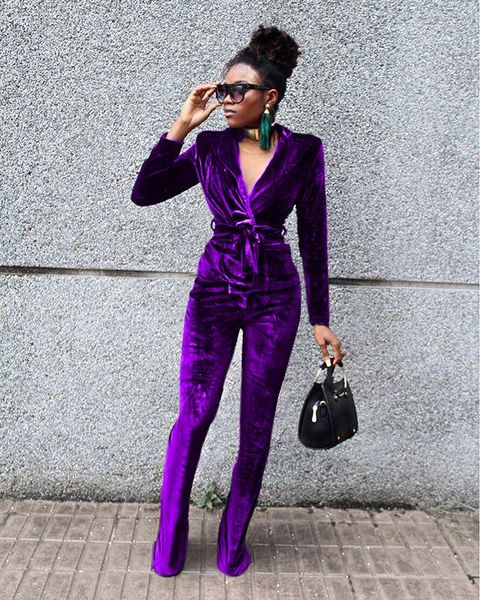 

women's two piece pants putao elegant ladies clothing velvet laminated lace v-neck small suit flared set 2-piece, White