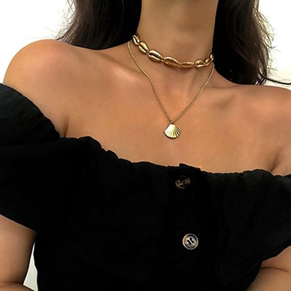 

chains choker small shell necklaces for women multilayer long chain pendant bohemian beach ocean jewelry necklace gift, Silver