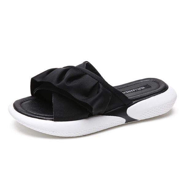 

slippers cake women summer flower clip toe flip flops woman casual shoes wedges female beach, Black