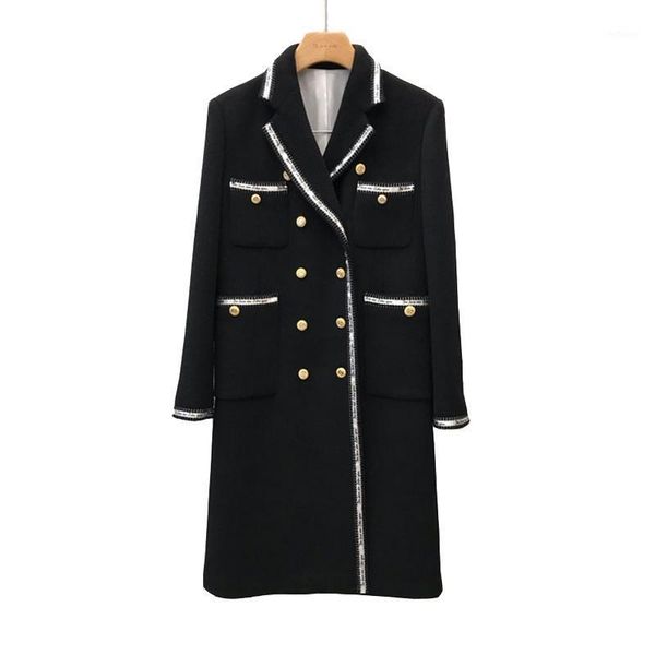 

women black wool blends coat female winter korean version loose british middle-length blend jacket women's &