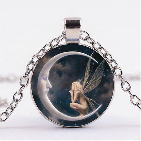 

pendant necklaces fashion women girl fairy time glass moon long chain necklace party sweater lucky jewelry, Silver