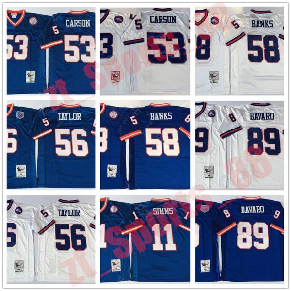 

ncaa football 56 lawrence taylor 89 mark bavaro 11 phil simms jersey 53 harry carson 58 carl banks men vintage blue white, Black;red