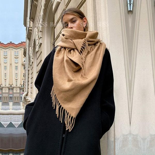 

scarves 2021 women solid color scarf with long tassels winter warm fashion lady shawls cashmere pashmina head wraps wholesale, Blue;gray