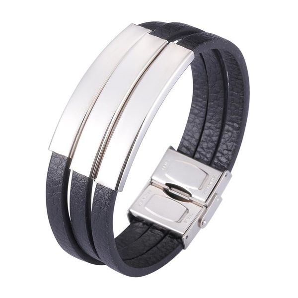

charm bracelets wholesale jewelry multilayer leather men stainless steel for male female bb1182, Golden;silver