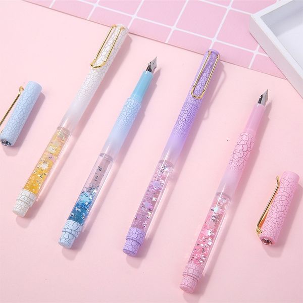 

painting pens student calligraphy upright posture office color bright pointed ink bag practice script blue black quicksand pen, Black;red