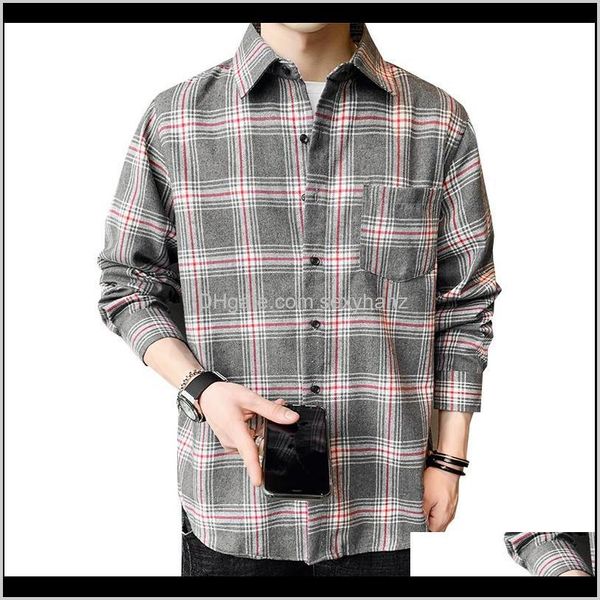 Abito da uomo Abbigliamento Abbigliamento Drop Delivery 2021 M-3XL Camicia casual in flanella da uomo Plaid Streetwear Camicette Maschile giapponese Manica lunga Moda Shir