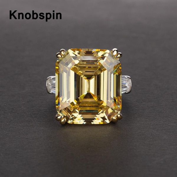 

cluster rings knobspin 100% 925 sterling silver 14*16mm square high carbon diamond 30 luxury engagement party fine jewelry gift, Golden;silver