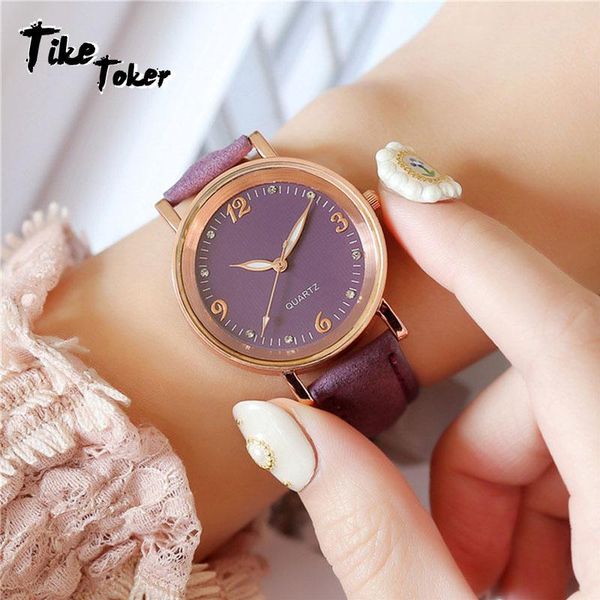 

wristwatches tike toker watches for women leather band luxury quartz watch stainless steel dial casual bracele, Slivery;brown