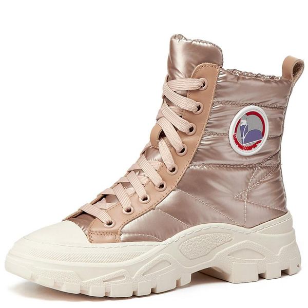 

boots winter thick sole cross tied round toe handmade women chunky platform lace up pink casual style mixed color warm, Black