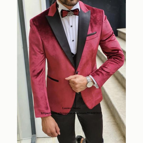 

men's suits & blazers classic velveteen mens formal business blazer vintage peaked lapel wedding groom tuxedo 3 piece sets (jacket+vest, White;black