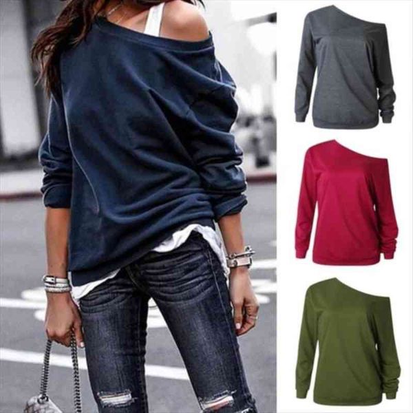 

fashion style one shouder casual womens blouses soft long sleeve cotton off the shoulder blouse plus size full solid, White