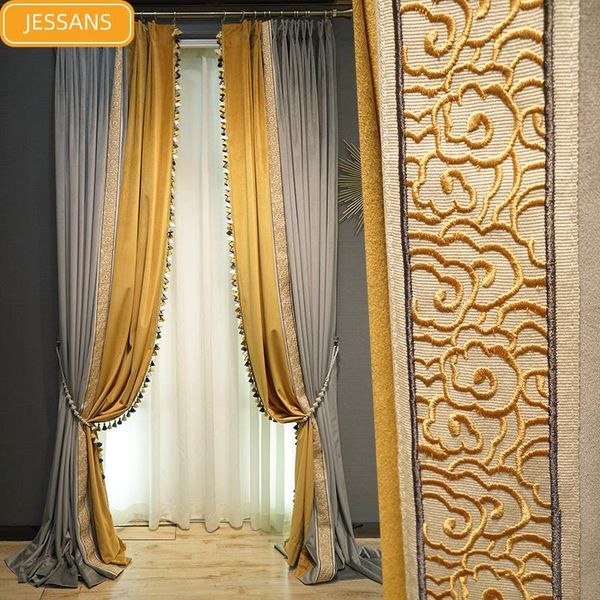 

curtain & drapes french light luxury velvet embroidery stitching blackout curtains for living room and bedroom customized products