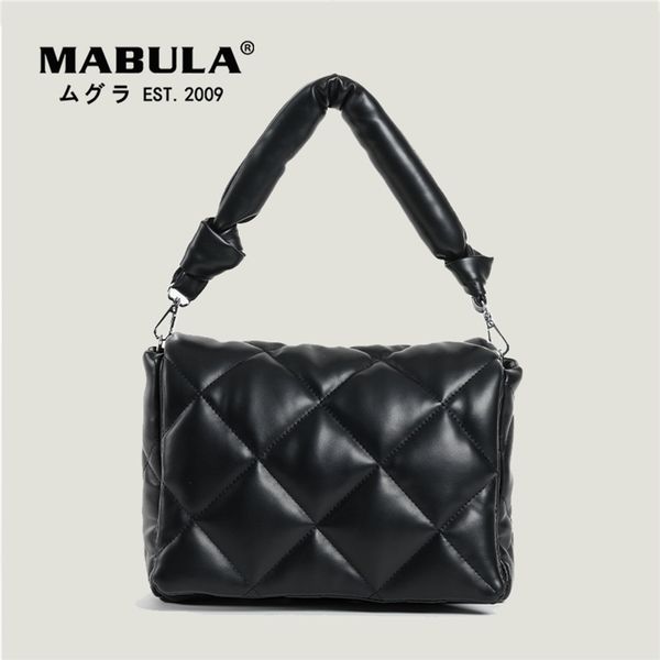

mabula women winter quilted feather flip bags fashion down padded leather handbag female large capacity crossbody shoulder 220310
