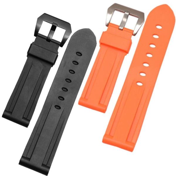 

watch bands 24mm 26mm replacement waterproof rubber diver band strap and buckle / clasp for pam watchband, Black;brown