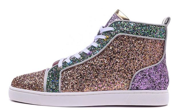

men casual shoes reds sole sneaker high multicolored glitter shoes mens outdoor walking flat lace up skate trainers luxury designer with bo, Black