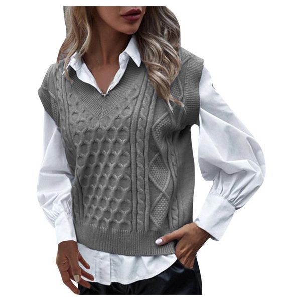 

women's sweaters autumn winter knitted sweater fashion preppy style knitwear tank sleeveless v-neck vintage vest sueter mujer, White;black