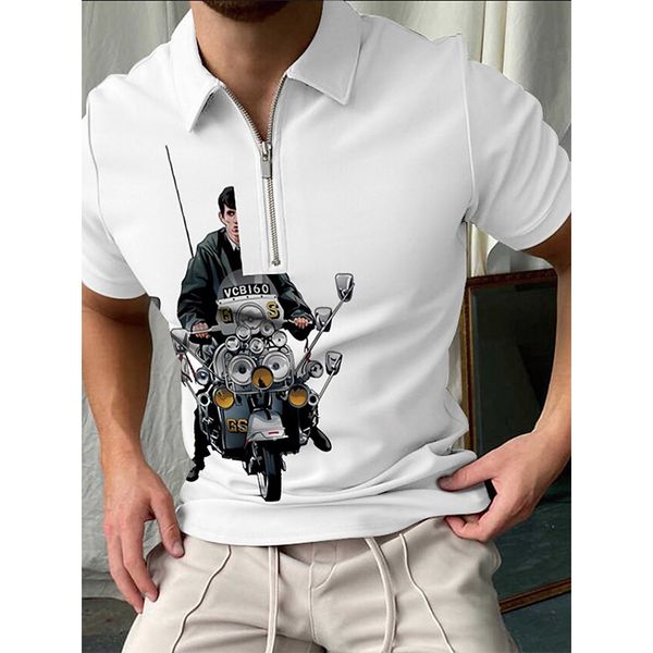 

human face comic pattern men's zipper polo shirt, comfortable, breathable, fashionable and cool, daily business trip, work party, White;black