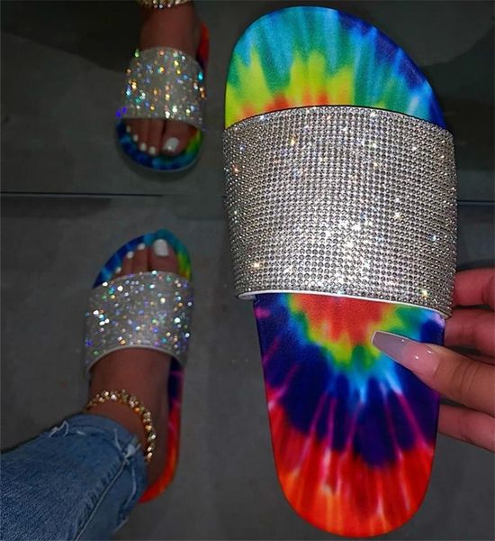 

fashion women's flat slippers 2021 summer women casual beach open toe sandals rhinestone footwear tenis feminino, Black