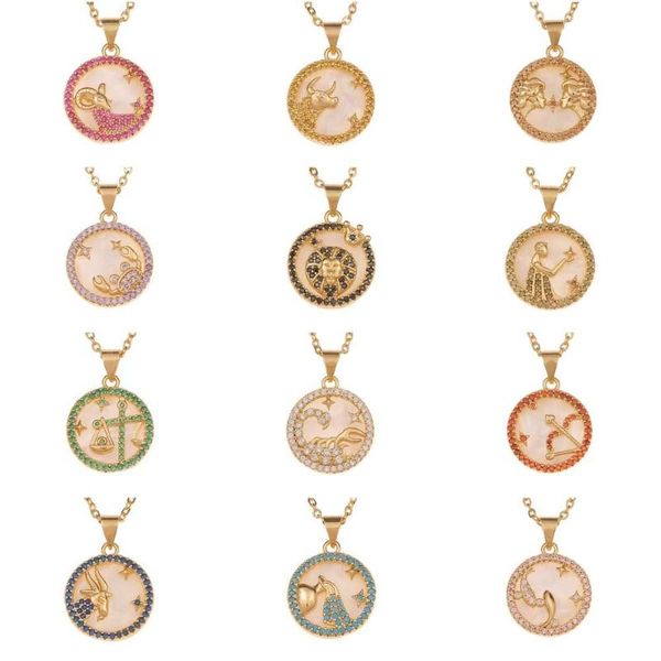 

chains creative shell zodiac sign daily collares necklace for women 12 constellations pendant clavicle chain, Silver