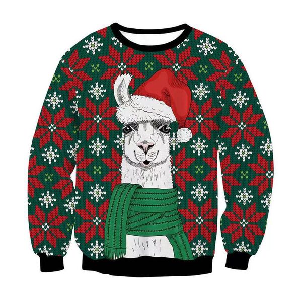 

men's sweaters couples christmas funny cute alpaca animal cartoon print jumper 2021 xmas holiday party pullovers man sweatshirt, White;black