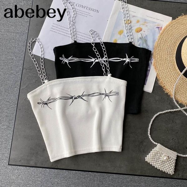 

women chain strap slash neck sleeveless print slim crop summer off shoulder short y2k camisole women's tanks & camis, White