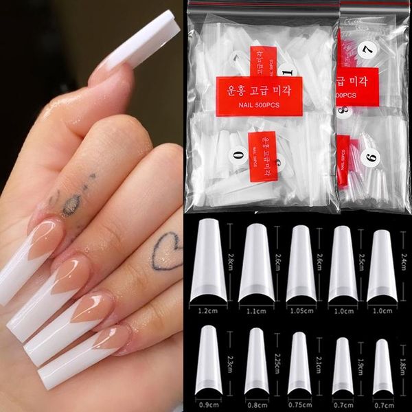 

false nails 500pcs clear white fake set flat shape half cover abs artificial french nail art extension diy tips manicure tools, Red;gold